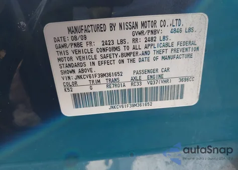 2009 Infiniti G37X from USA, damaged, VIN JNKCV61F39M361652